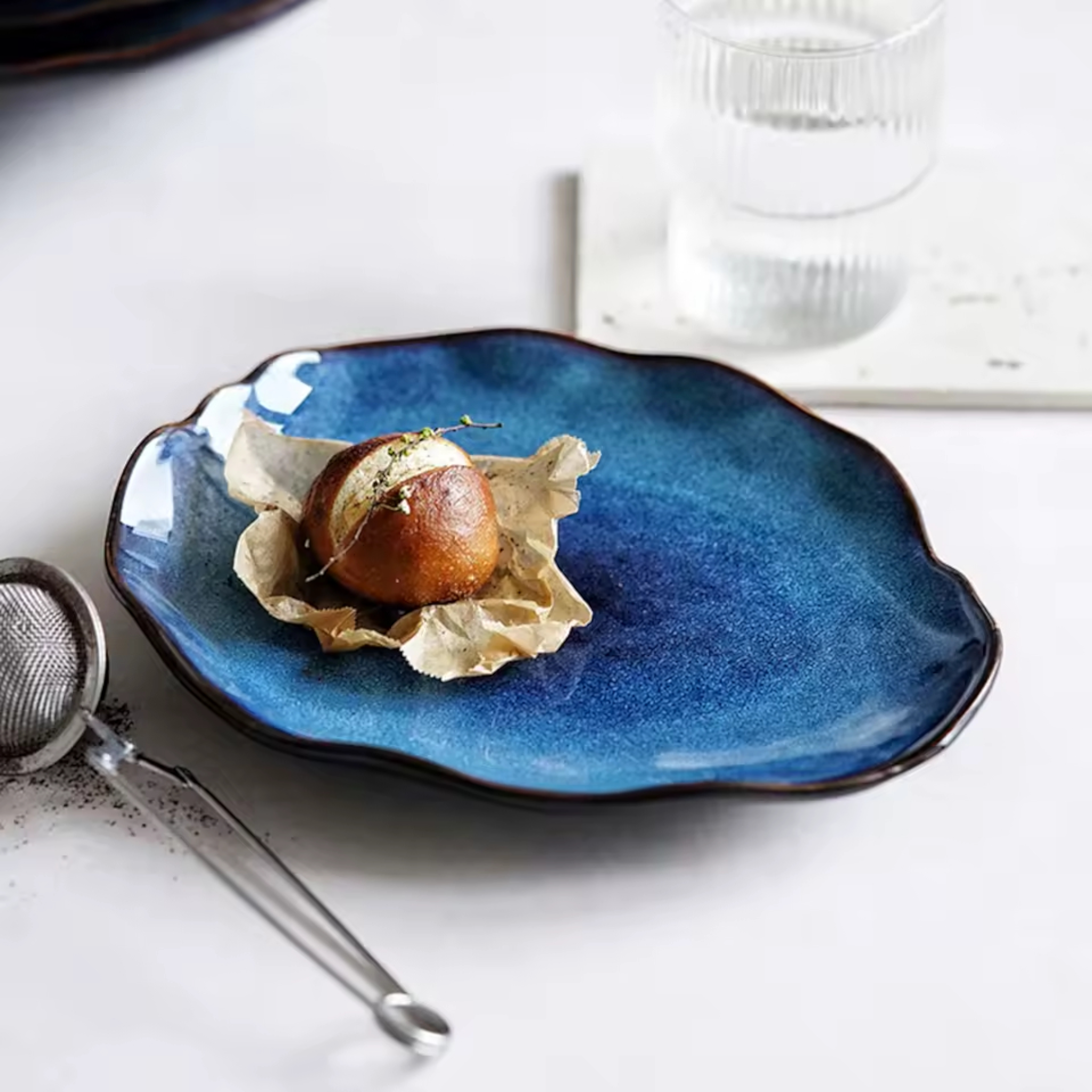 Artisan Blue: Handcrafted Reactive Glaze Ceramic Plate Set (4 Sizes)