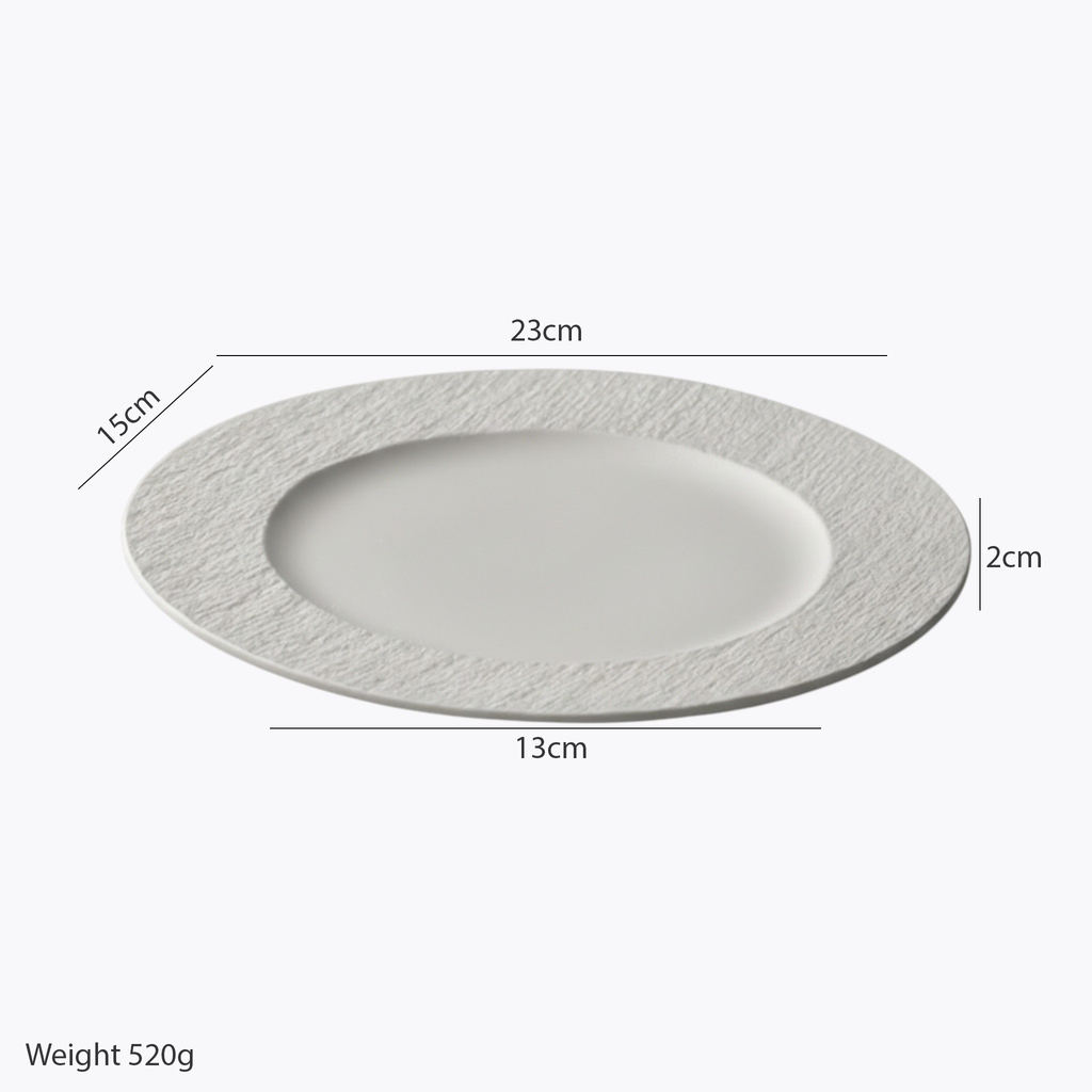 Artisan Alabaster: Premium 23cm Matte White Ceramic Plate with Stone Texture