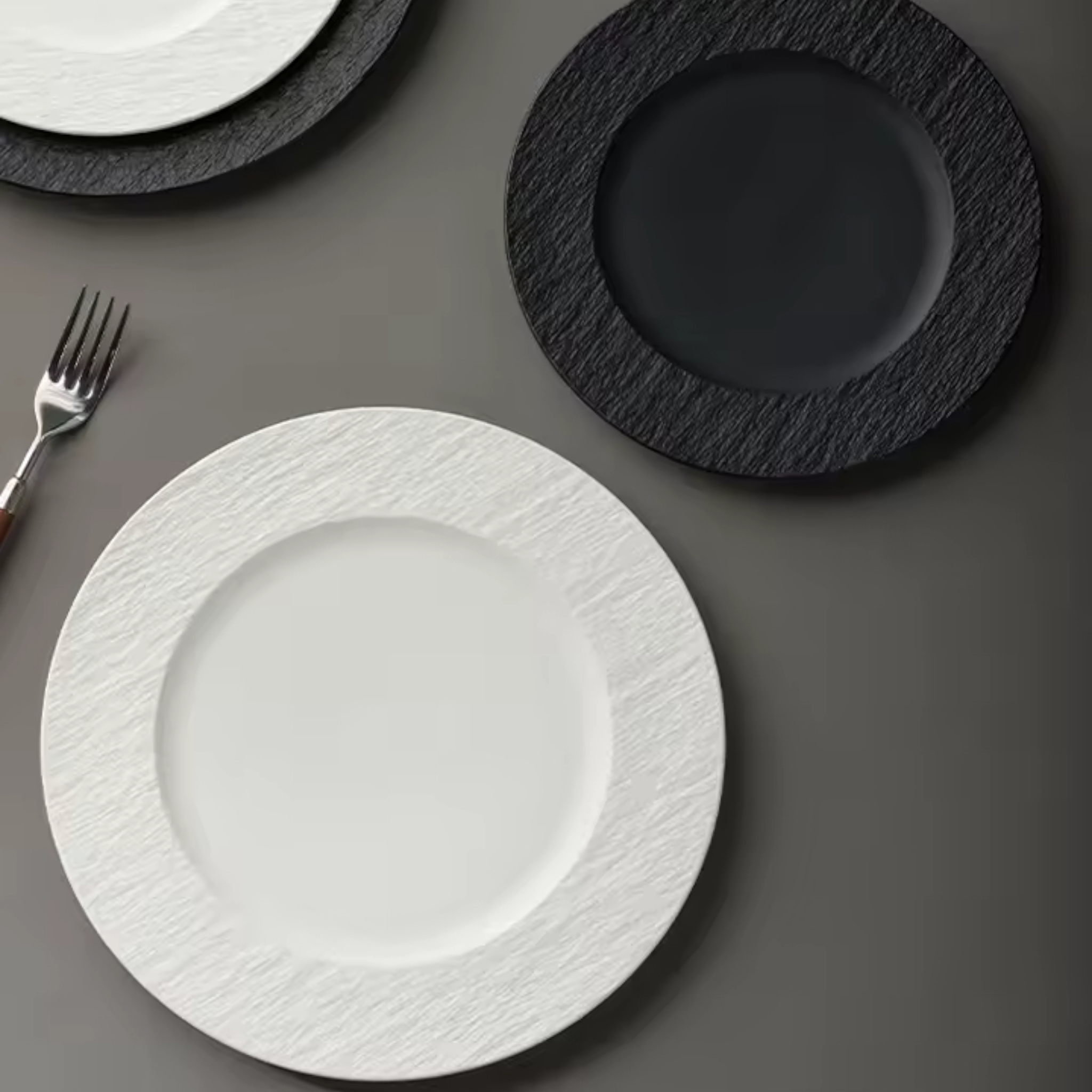 Artisan Alabaster: Premium 23cm Matte White Ceramic Plate with Stone Texture