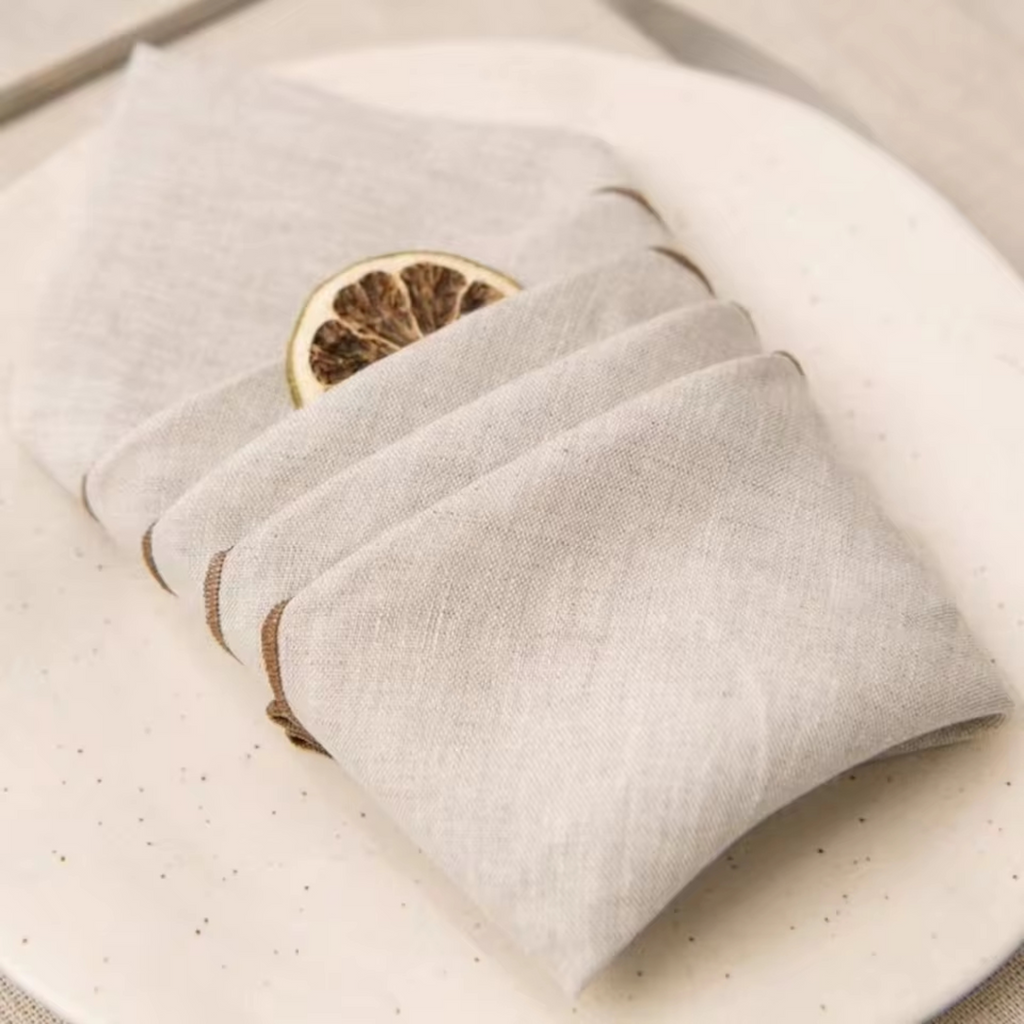 Artisan Hearth: Set of 4 Premium Natural Linen Napkins | 40x40cm Elegant Hemstitch Dining Collection