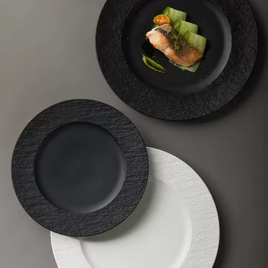Artisan Alabaster: Premium 23cm Matte White Ceramic Plate with Stone Texture