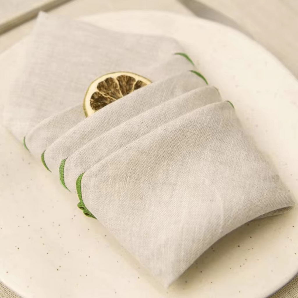 Artisan Hearth: Set of 4 Premium Natural Linen Napkins | 40x40cm Elegant Hemstitch Dining Collection