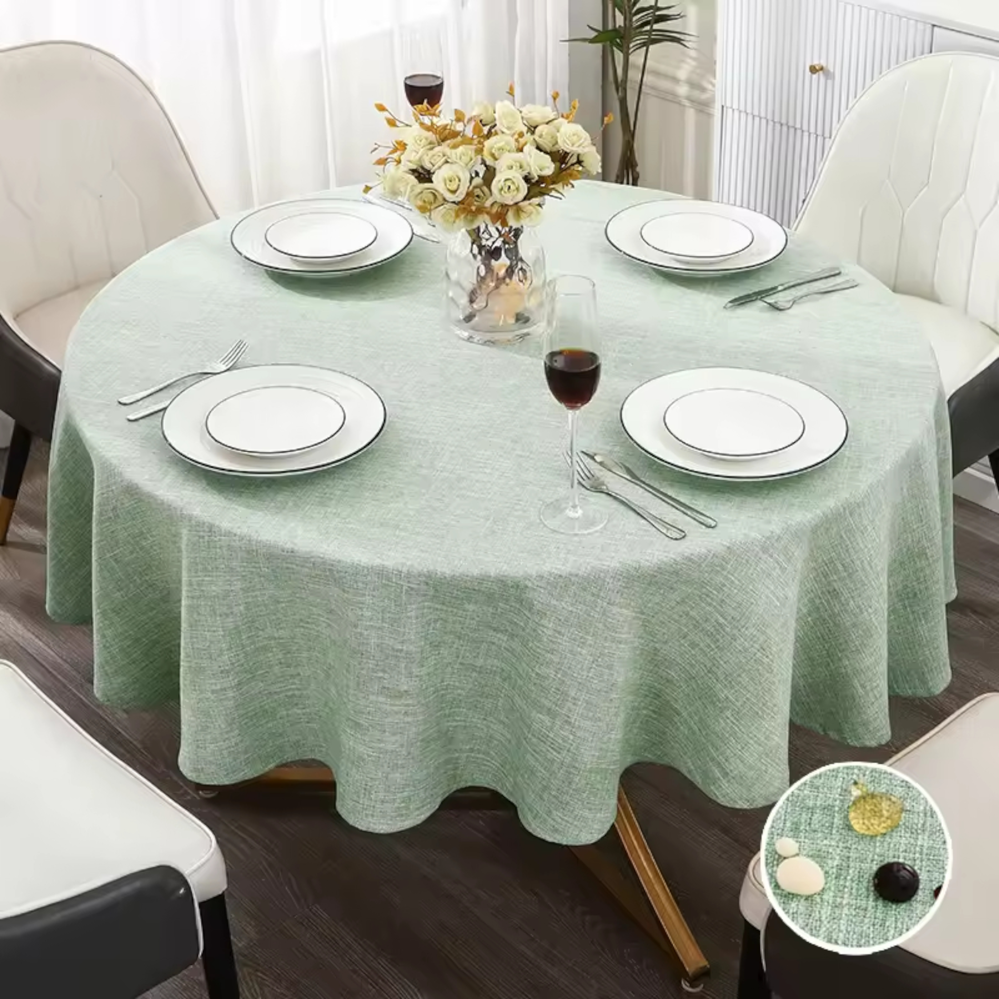 Artisan Nordic: Premium Round Linen-Blend Tablecloth | Waterproof & Stain-Resistant Modern Dining Collection