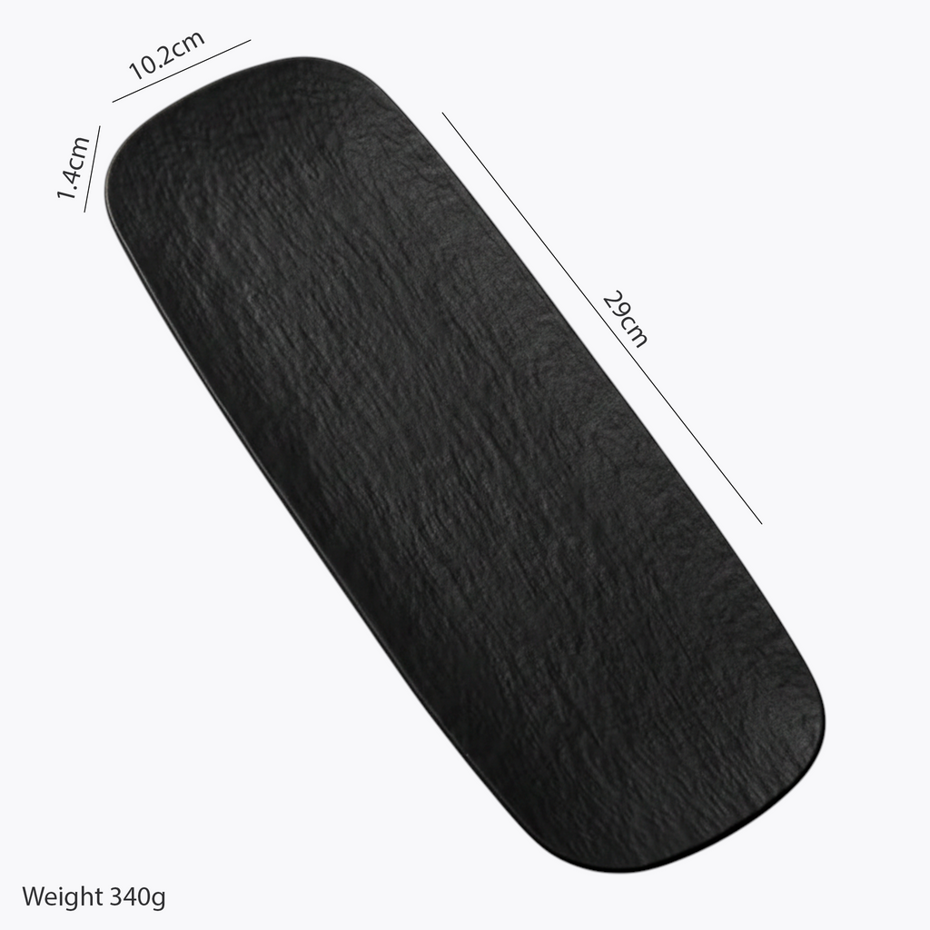 Artisan Slate: Premium 29cm Matte Black Rectangular Platter | Textured Ceramic Serving Tray