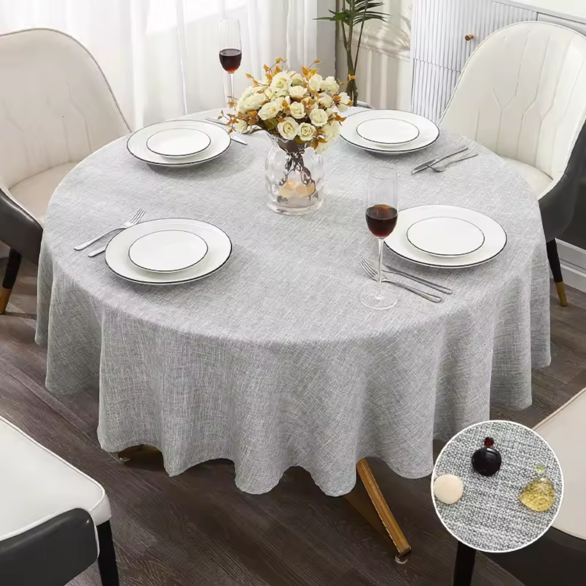 Artisan Nordic: Premium Round Linen-Blend Tablecloth | Waterproof & Stain-Resistant Modern Dining Collection