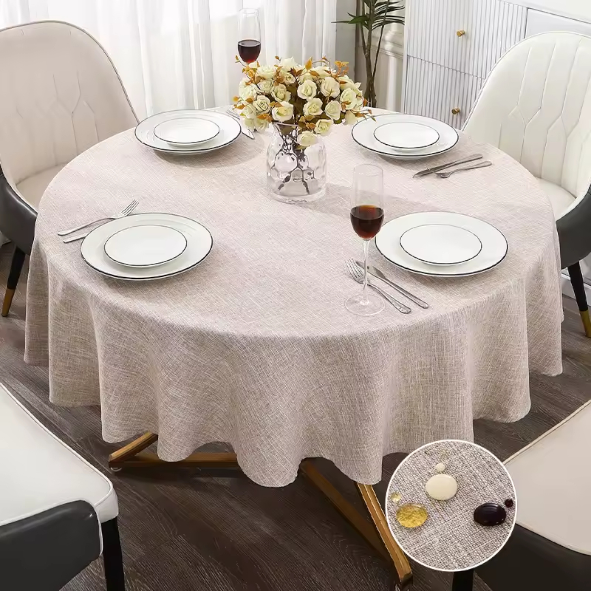 Artisan Nordic: Premium Round Linen-Blend Tablecloth | Waterproof & Stain-Resistant Modern Dining Collection