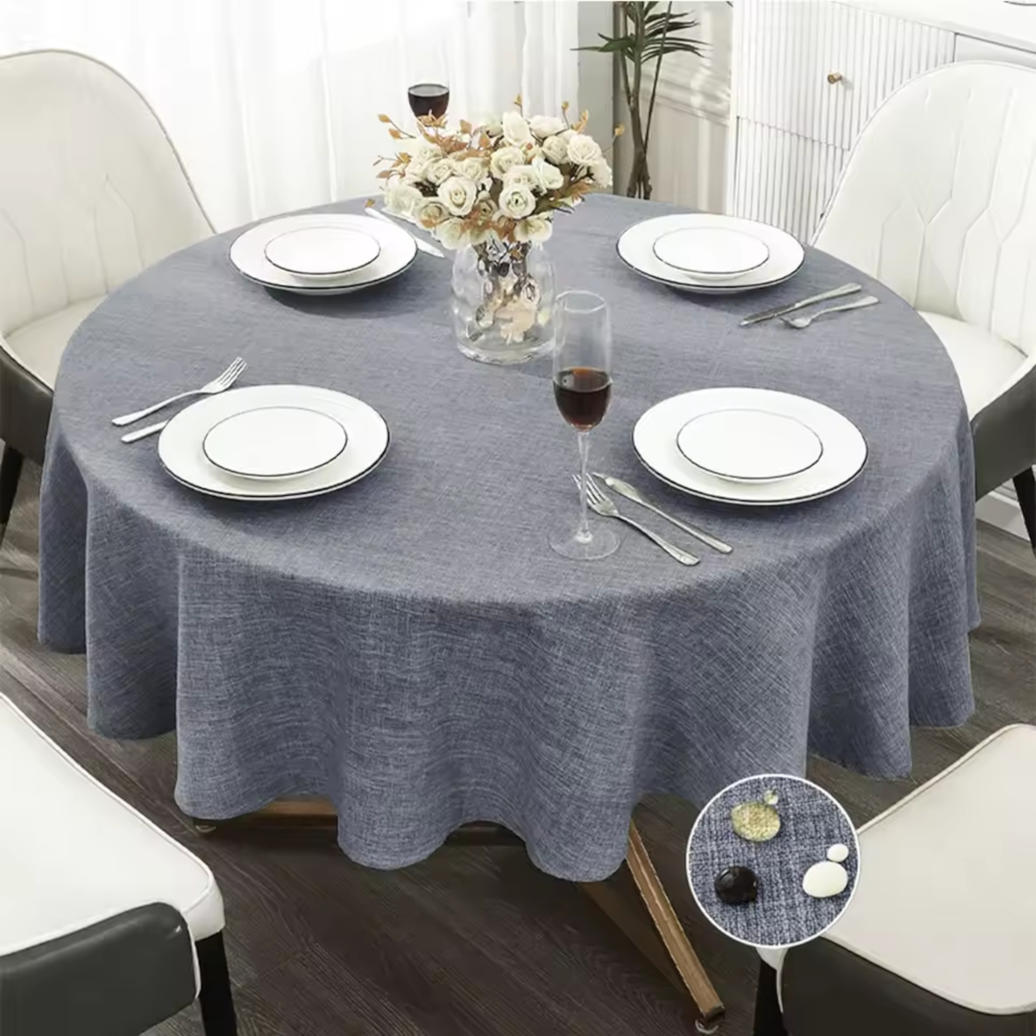 Artisan Nordic: Premium Round Linen-Blend Tablecloth | Waterproof & Stain-Resistant Modern Dining Collection