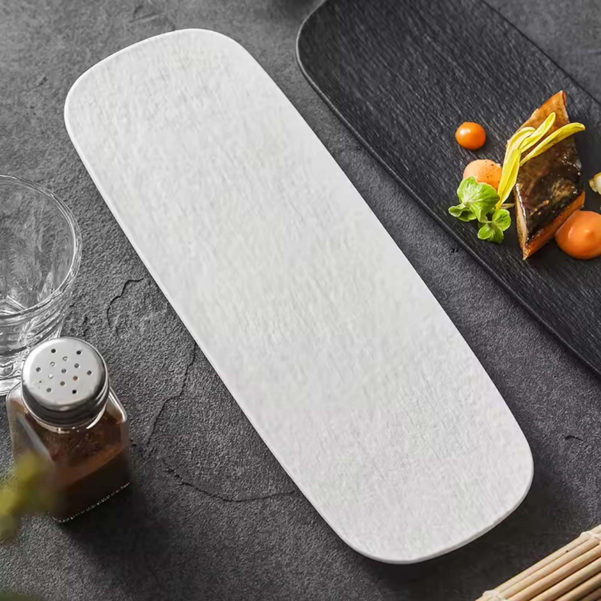 Artisan Alabaster: Premium 29cm Matte White Rectangular Platter | Textured Ceramic Serving Tray