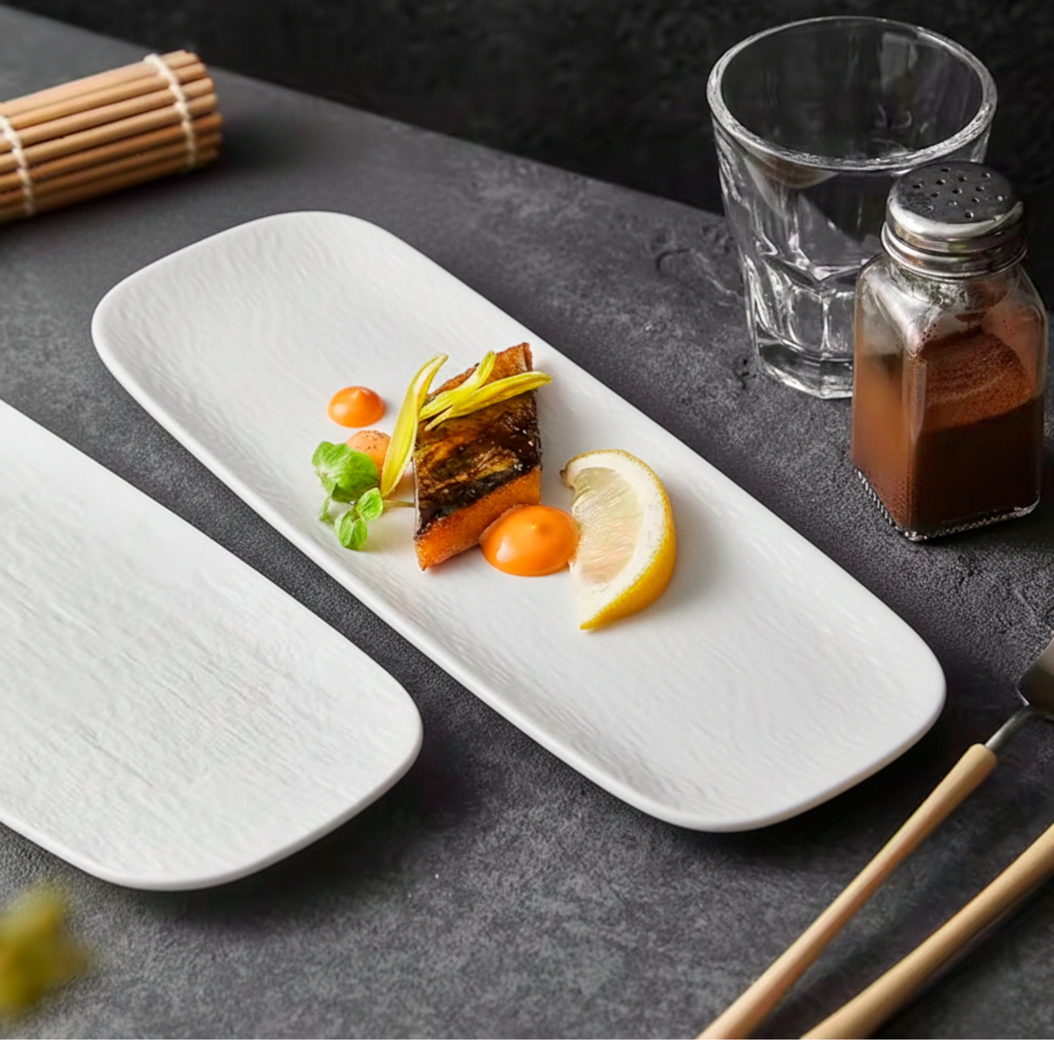 Artisan Alabaster: Premium 29cm Matte White Rectangular Platter | Textured Ceramic Serving Tray