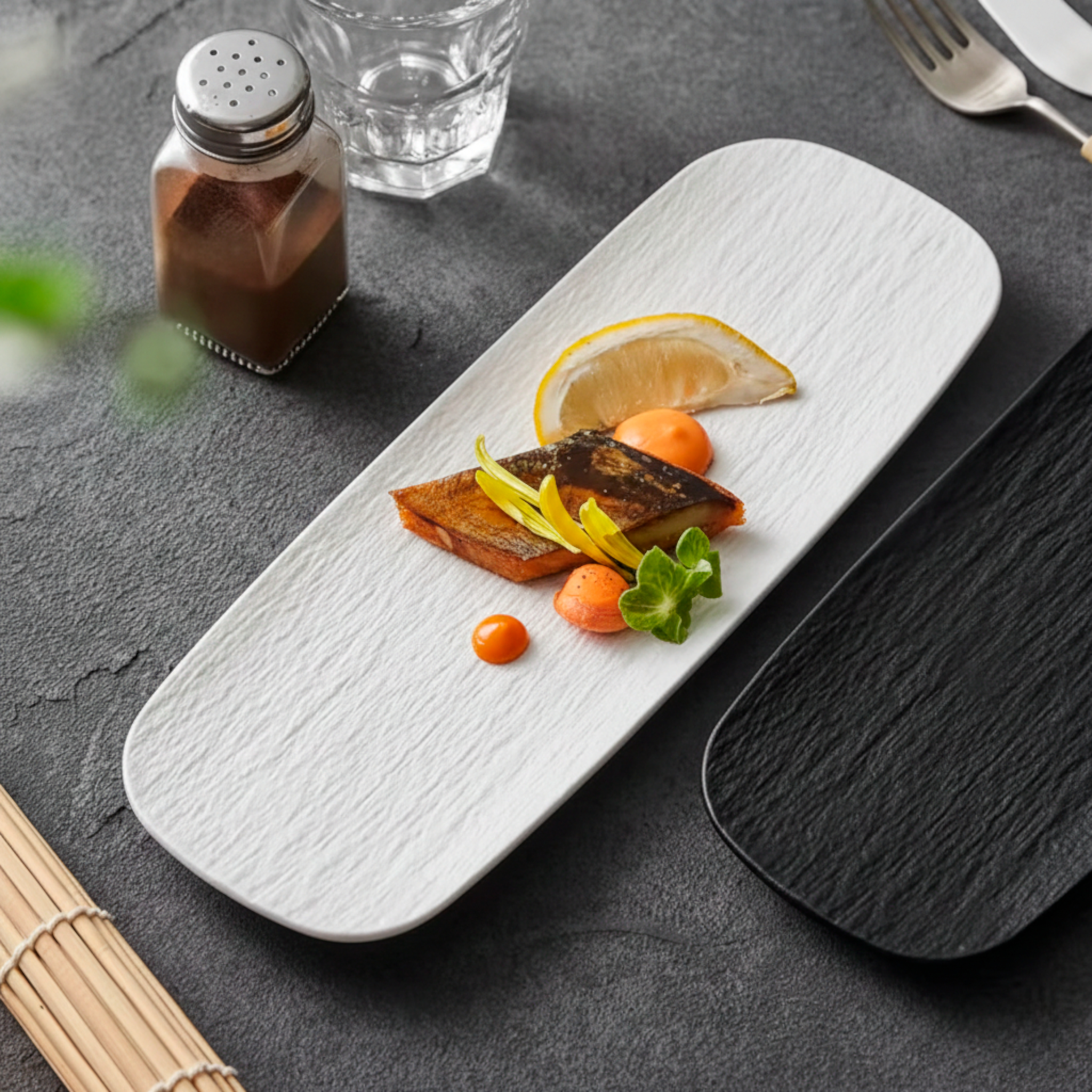 Artisan Alabaster: Premium 29cm Matte White Rectangular Platter | Textured Ceramic Serving Tray
