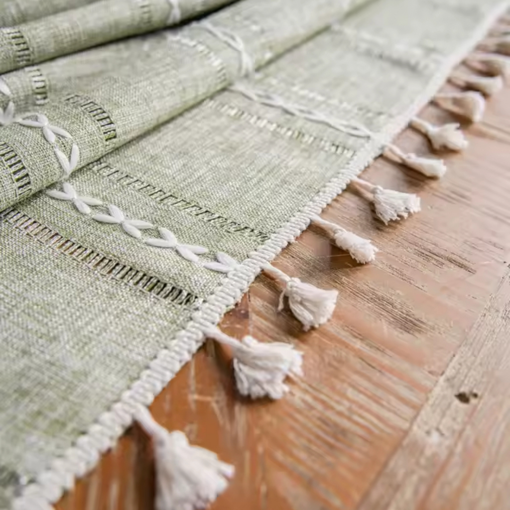 Artisan Nordic: Premium Embroidered Linen-Style Tablecloth | Elegant Striped Tassel Dining Collection