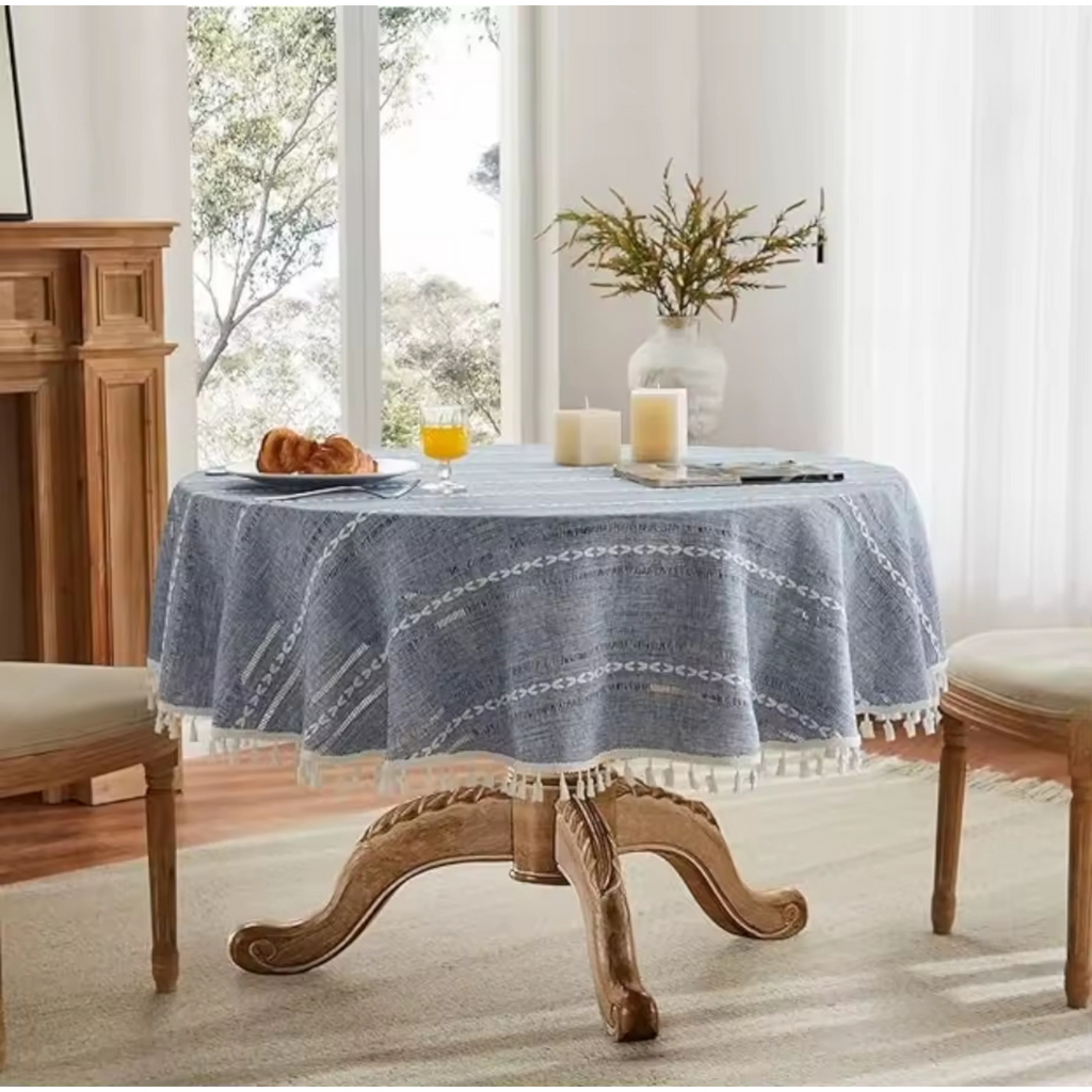 Artisan Nordic: Premium Round Embroidered Tablecloth | Elegant Striped Tassel Dining Collection