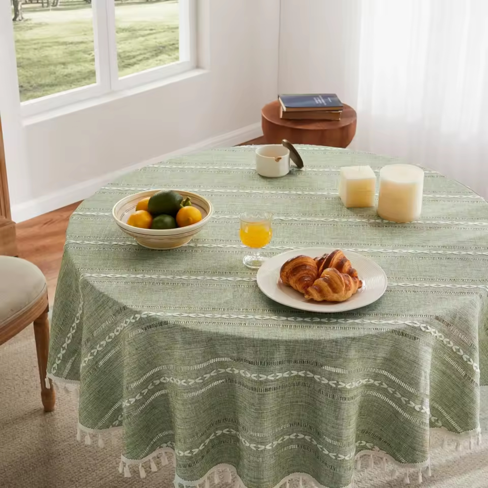 Artisan Nordic: Premium Round Embroidered Tablecloth | Elegant Striped Tassel Dining Collection