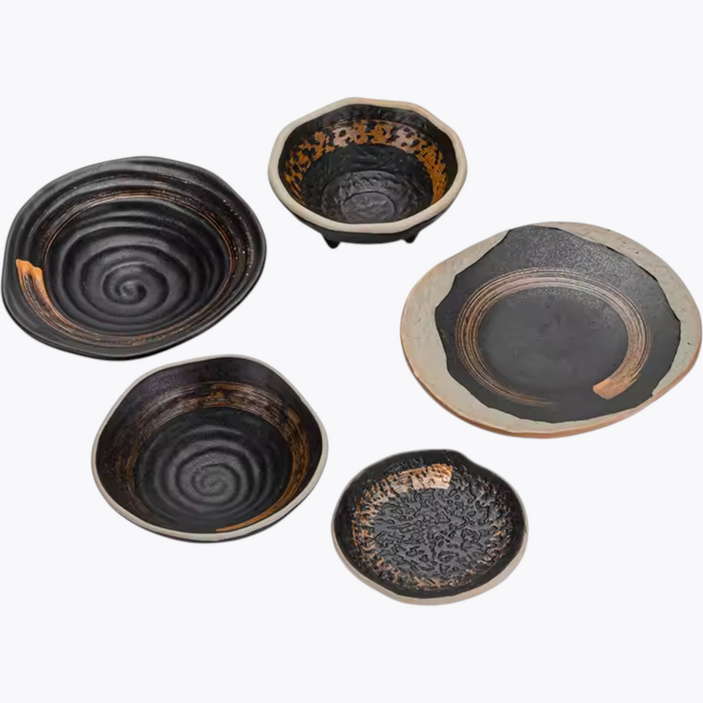 Ancient Zen: Premium 5-Piece Hand-Painted Ceramic Set | Wabi-Sabi Stoneware