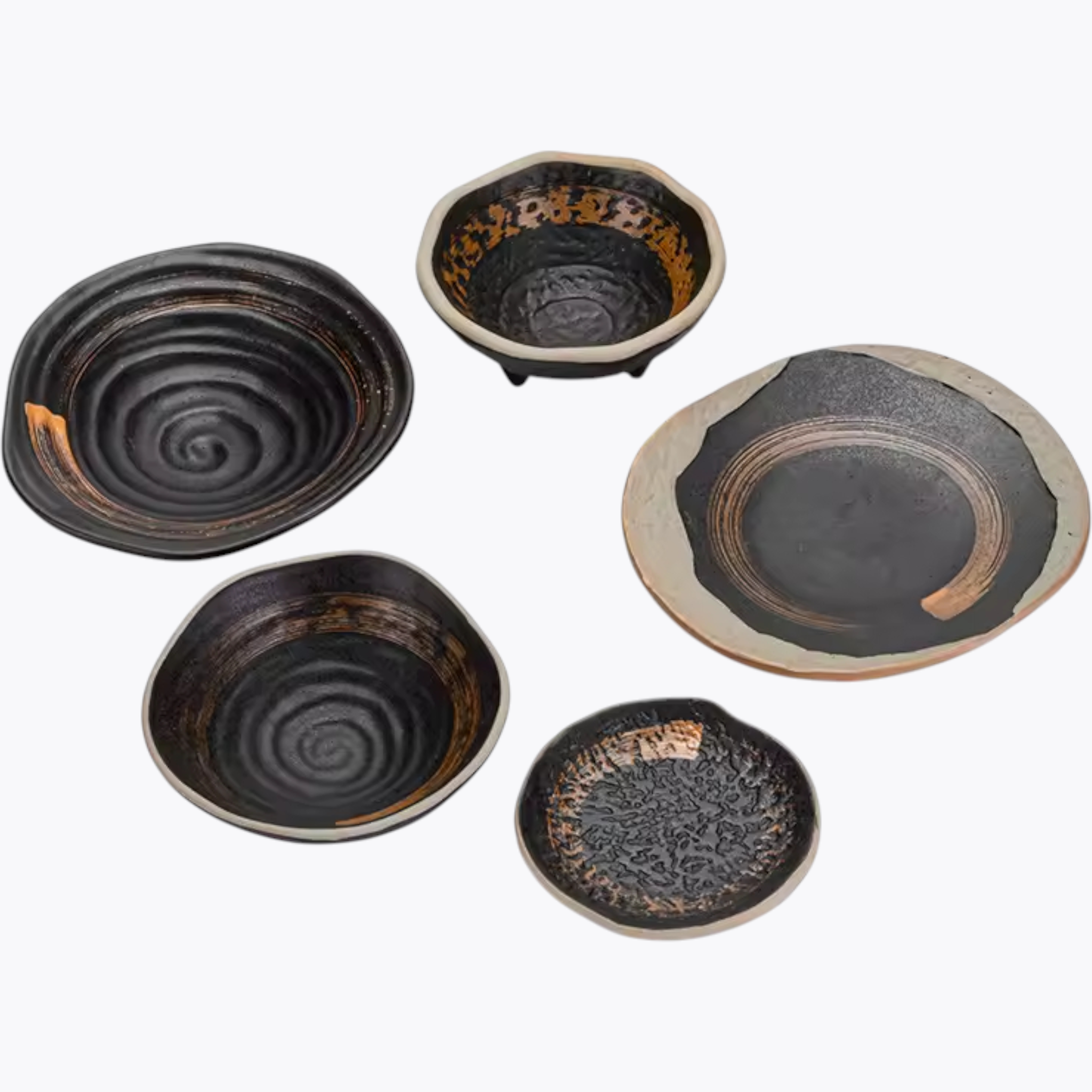 Ancient Zen: Premium 5-Piece Hand-Painted Ceramic Set | Wabi-Sabi Stoneware