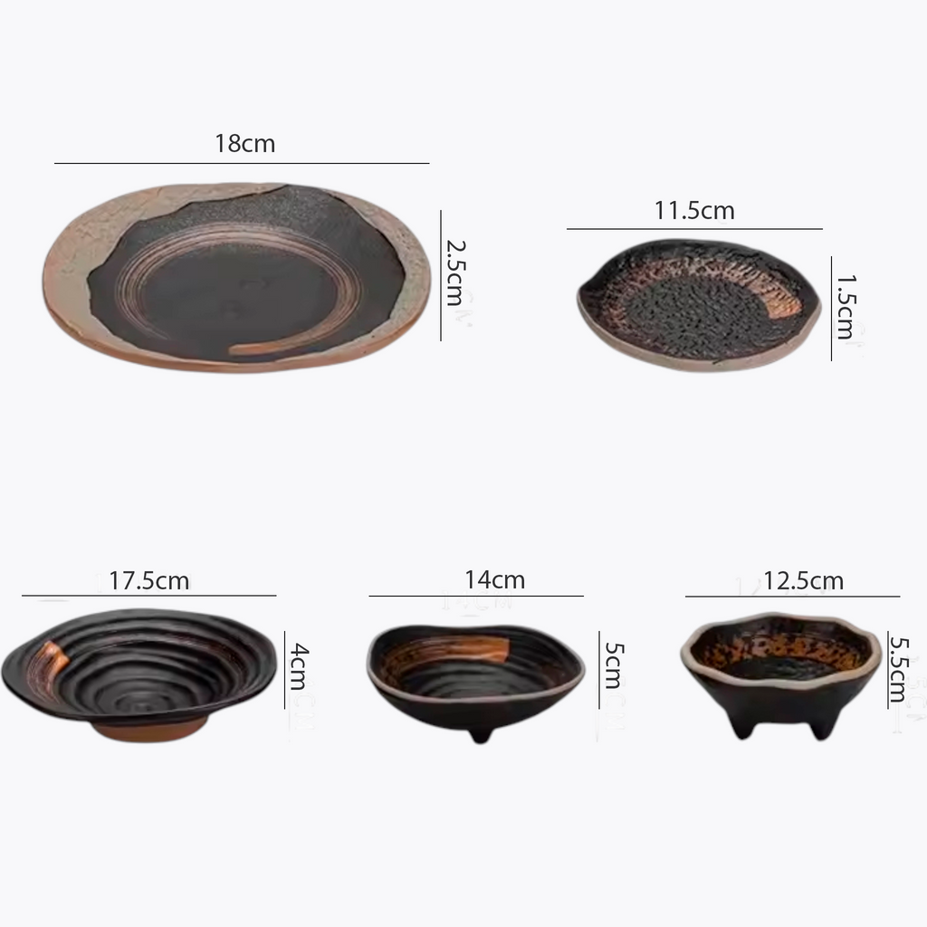 Ancient Zen: Premium 5-Piece Hand-Painted Ceramic Set | Wabi-Sabi Stoneware