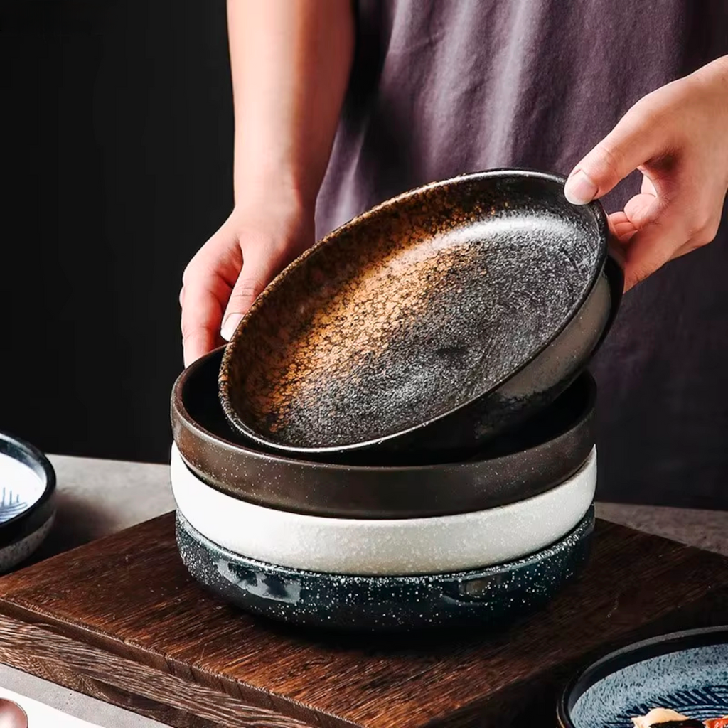 Artisan Harmony: Premium 13-Color Hand-Painted Ceramic Plate Set | Versatile Stoneware