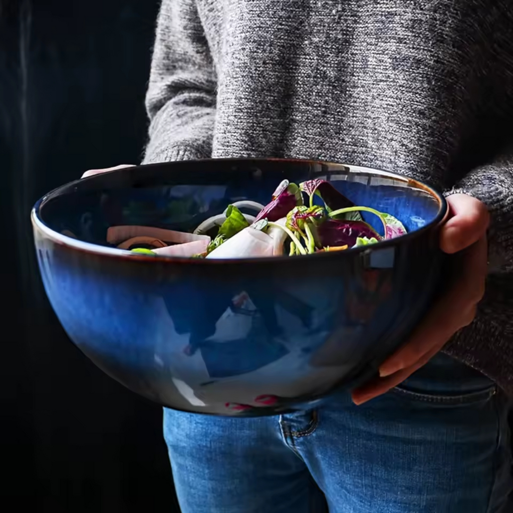 Nebula Deep Blue: Premium 23cm Large Ceramic Salad Bowl | 2990ml Artisan Stoneware