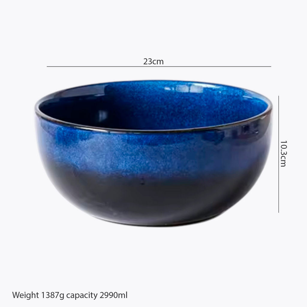 Nebula Deep Blue: Premium 23cm Large Ceramic Salad Bowl | 2990ml Artisan Stoneware