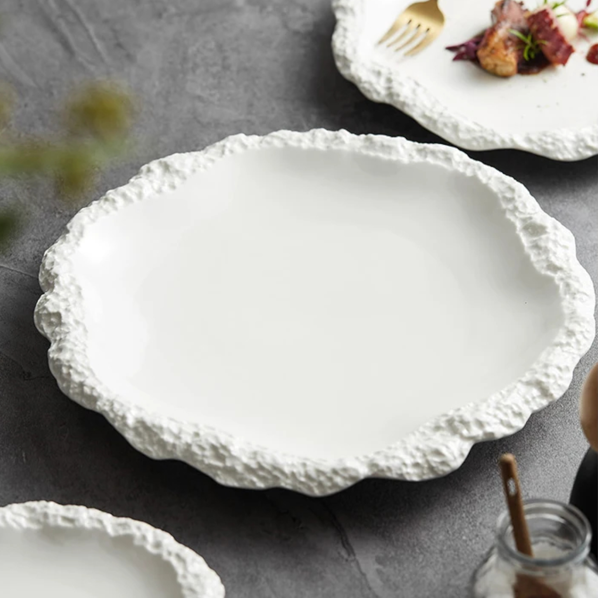 Antarctic Glazier: Premium Matte White Textured Ceramic Plate Set | Organic Ice-Edge Stoneware