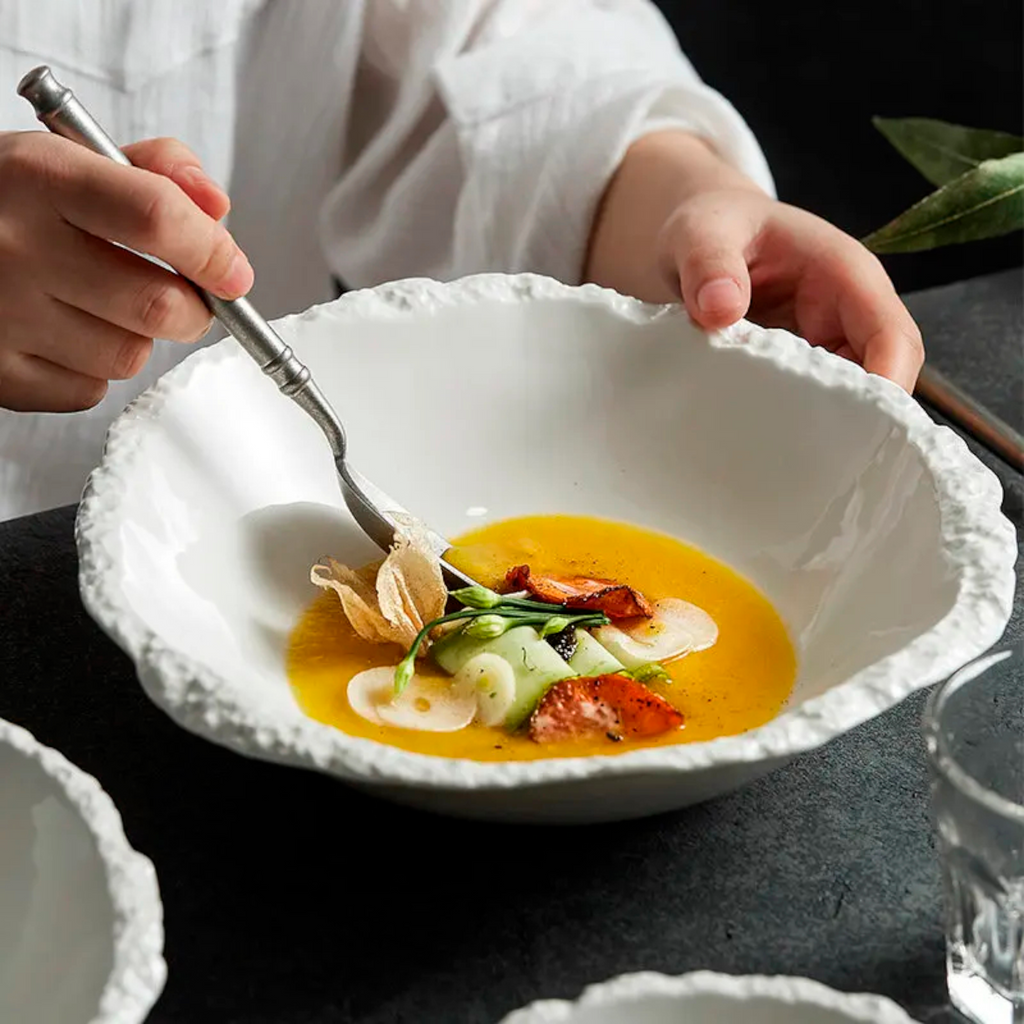 Antarctic Basin: Premium Matte White Textured Ceramic Bowl Set | Hand-Sculpted Ice Stoneware