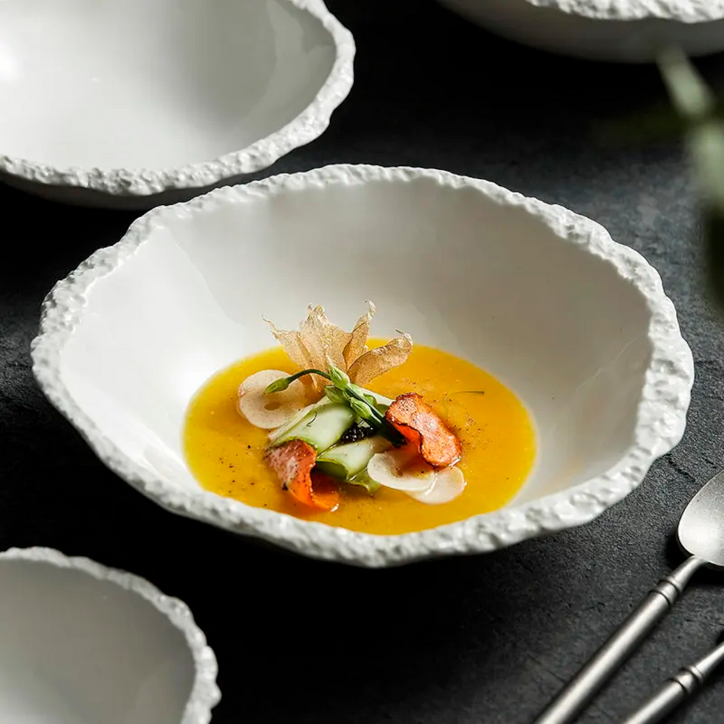 Antarctic Basin: Premium Matte White Textured Ceramic Bowl Set | Hand-Sculpted Ice Stoneware