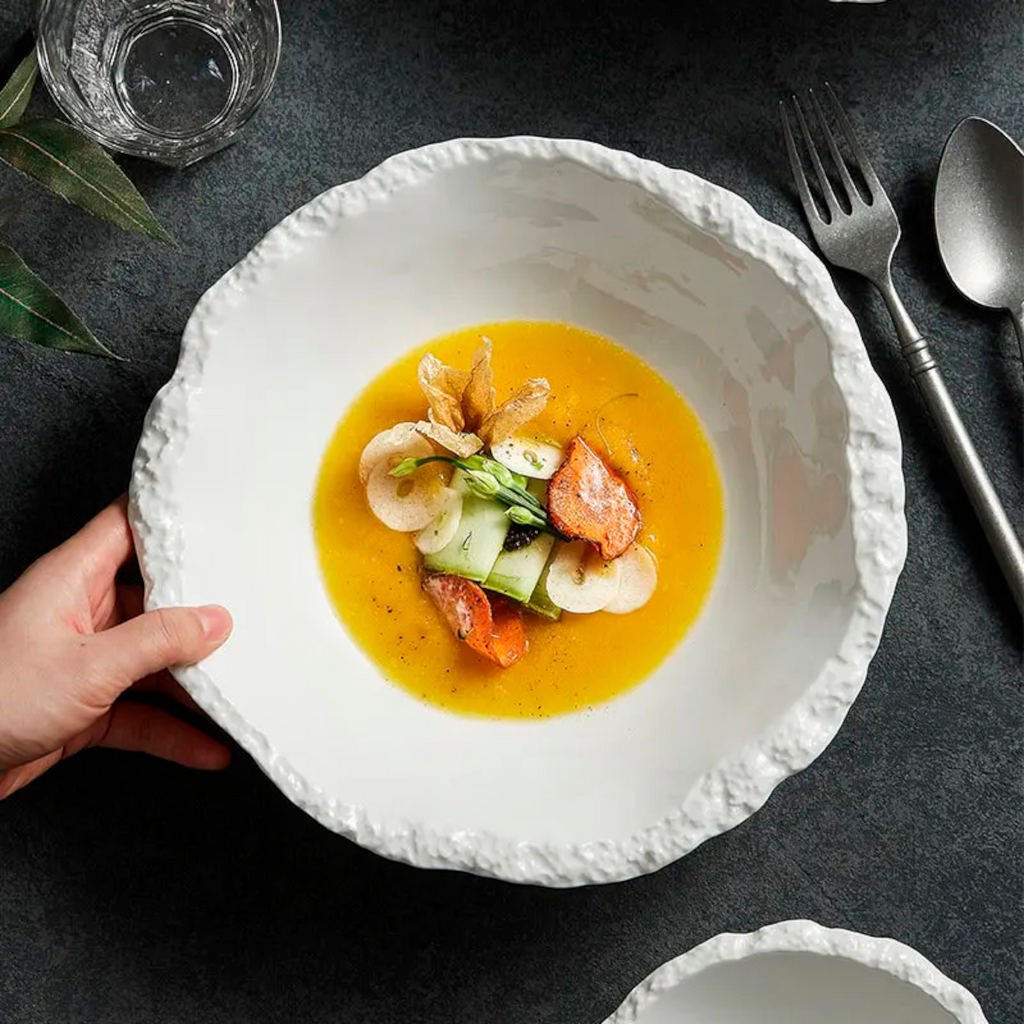 Antarctic Basin: Premium Matte White Textured Ceramic Bowl Set | Hand-Sculpted Ice Stoneware