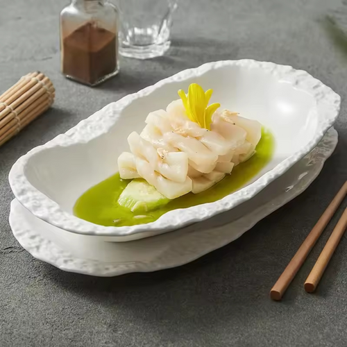 Antarctic Plateau: Premium Matte White Textured Ceramic Serving Set | Sculpted Ice Stoneware