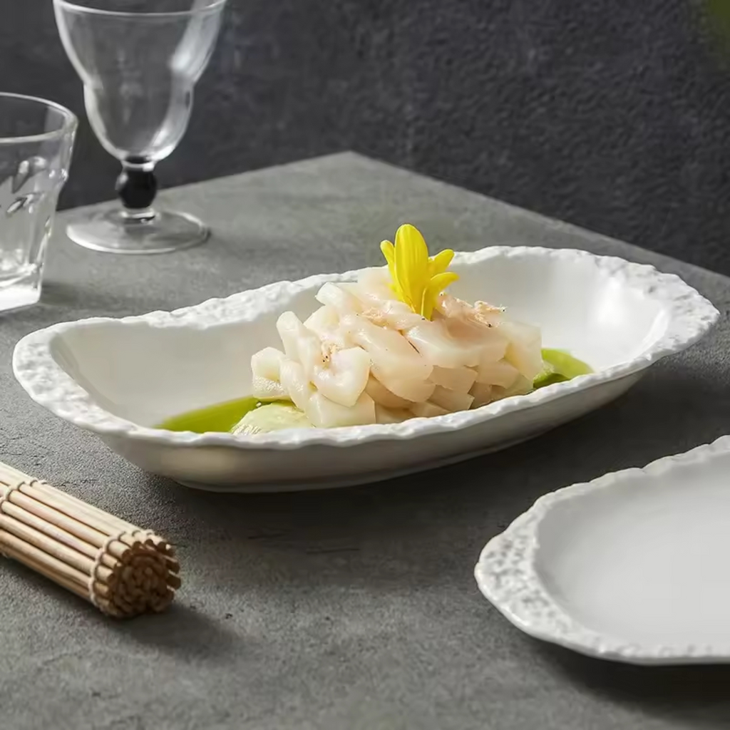 Antarctic Plateau: Premium Matte White Textured Ceramic Serving Set | Sculpted Ice Stoneware