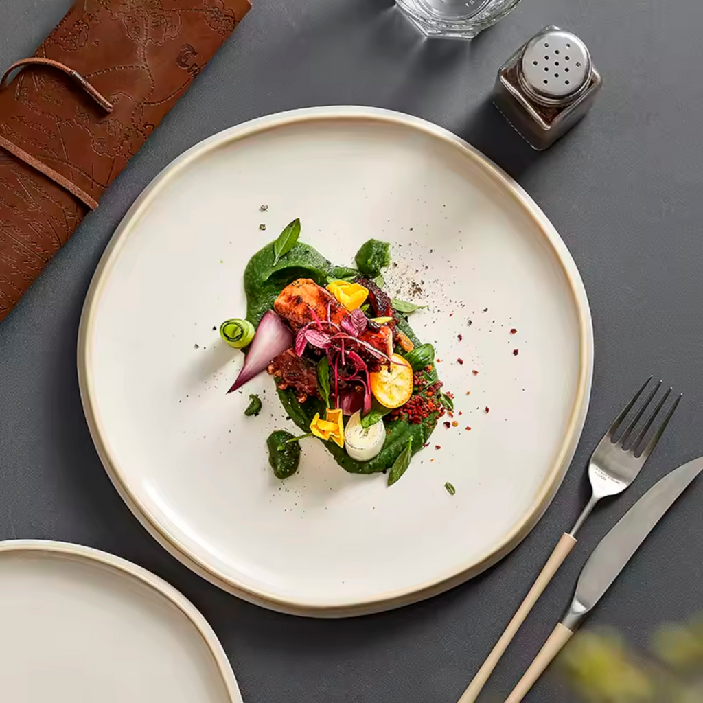 Artisan Frost: Premium Cream-Glazed Minimalist Plate Set | Organic Tapered Edge Stoneware