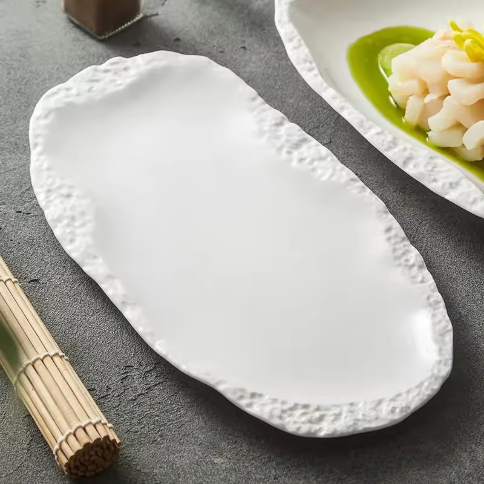Antarctic Plateau: Premium Matte White Textured Ceramic Serving Set | Sculpted Ice Stoneware