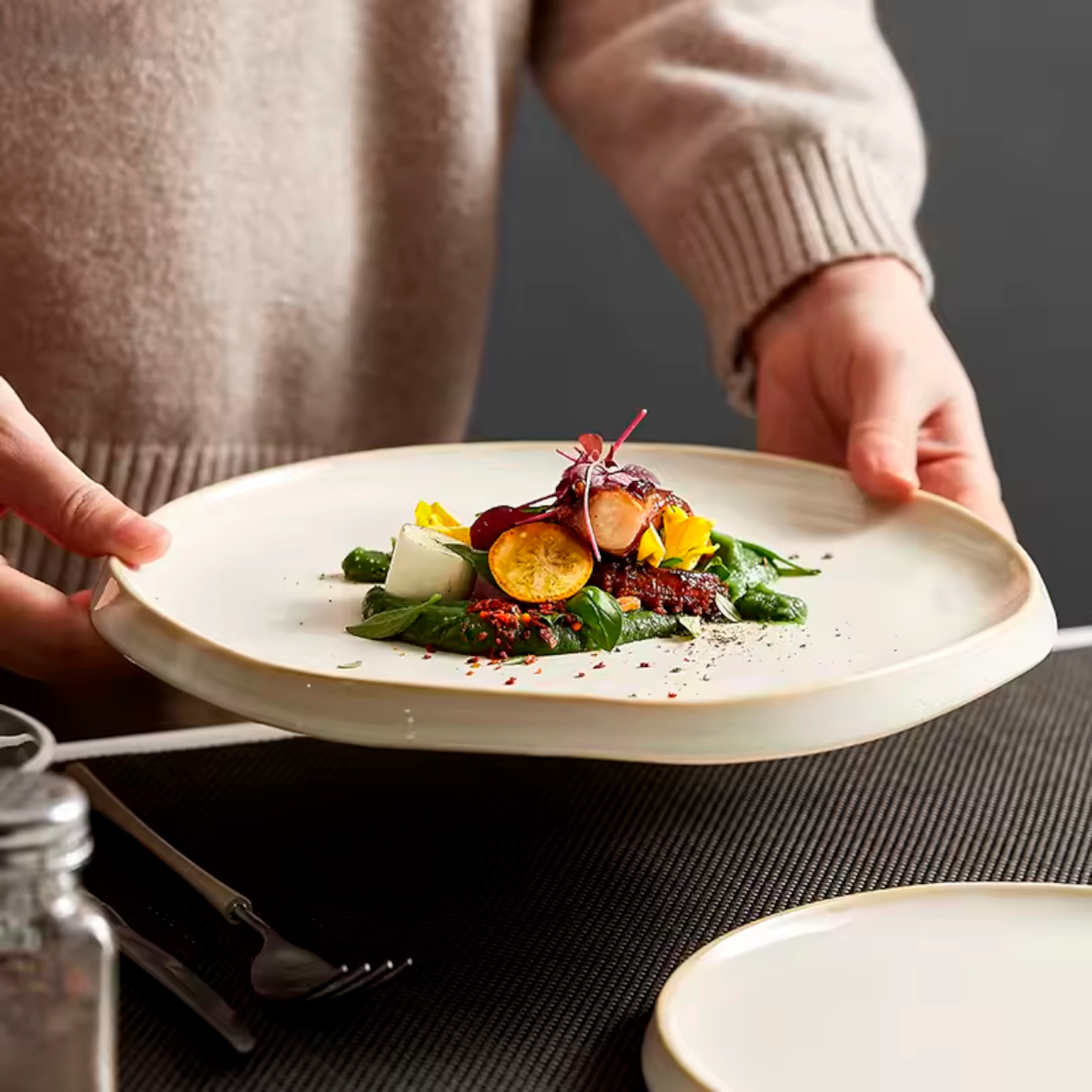 Artisan Frost: Premium Cream-Glazed Minimalist Plate Set | Organic Tapered Edge Stoneware