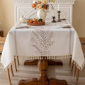 Artisan Botanical: Premium Embroidered Linen-Style Tablecloth | Elegant Tassel Edge