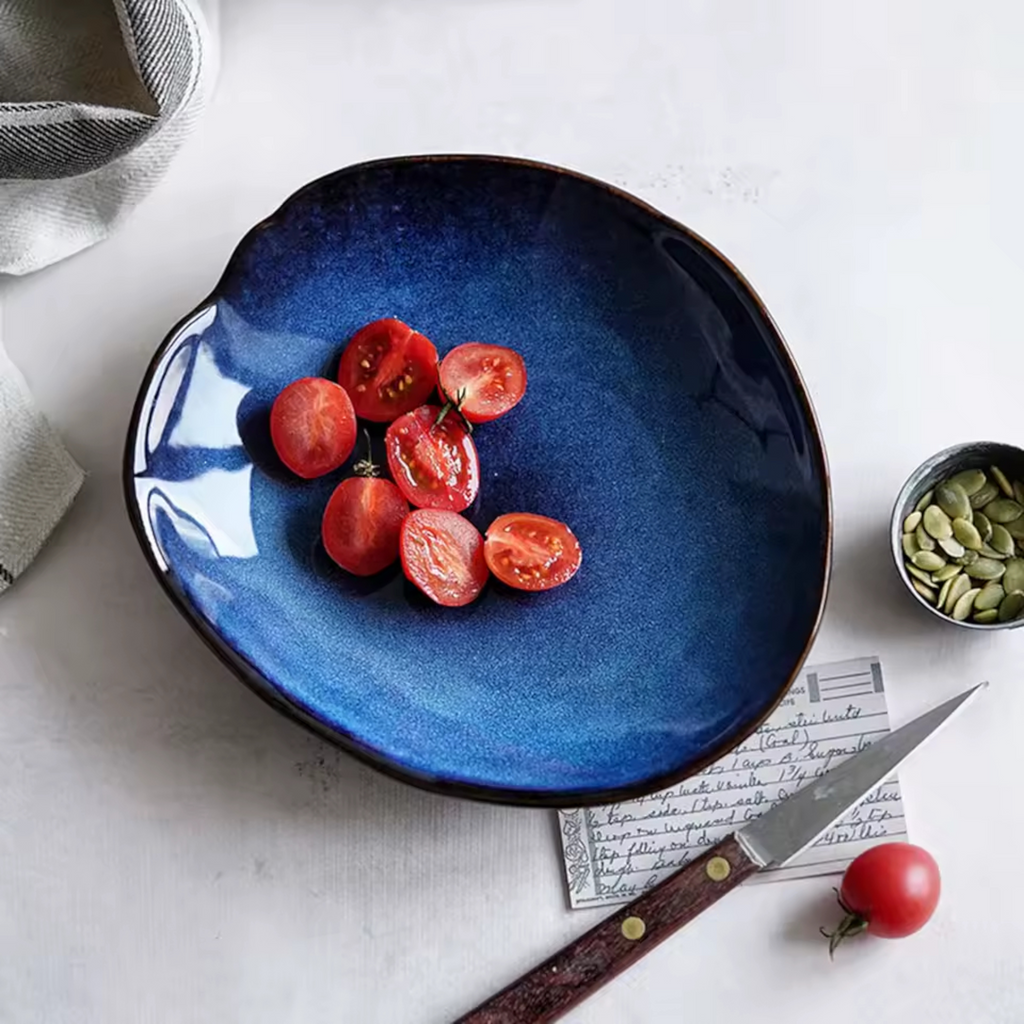 Artisan Blue: Handcrafted Reactive Glaze Ceramic Plate Set (4 Sizes)