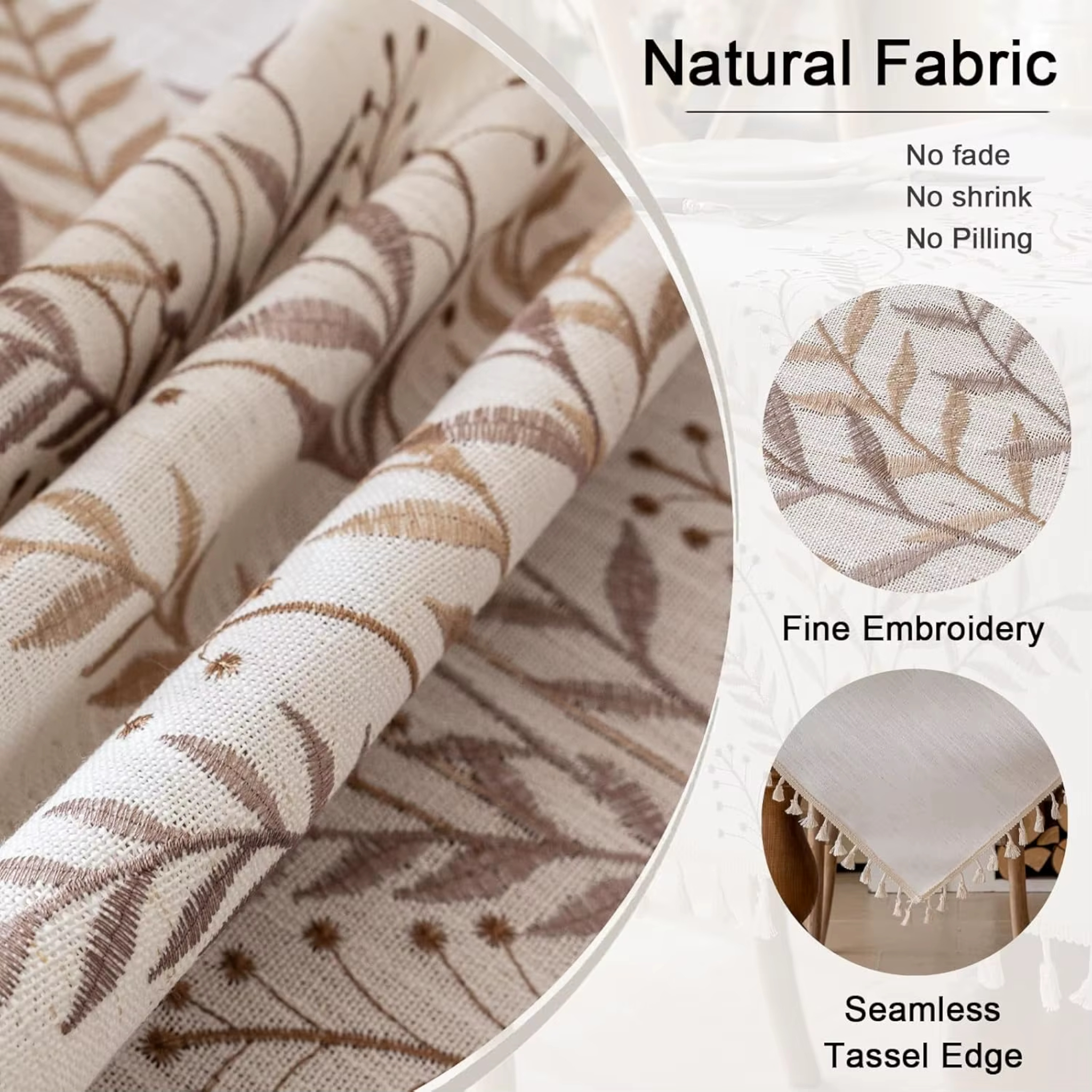 Artisan Botanical: Premium Embroidered Linen-Style Tablecloth | Elegant Tassel Edge
