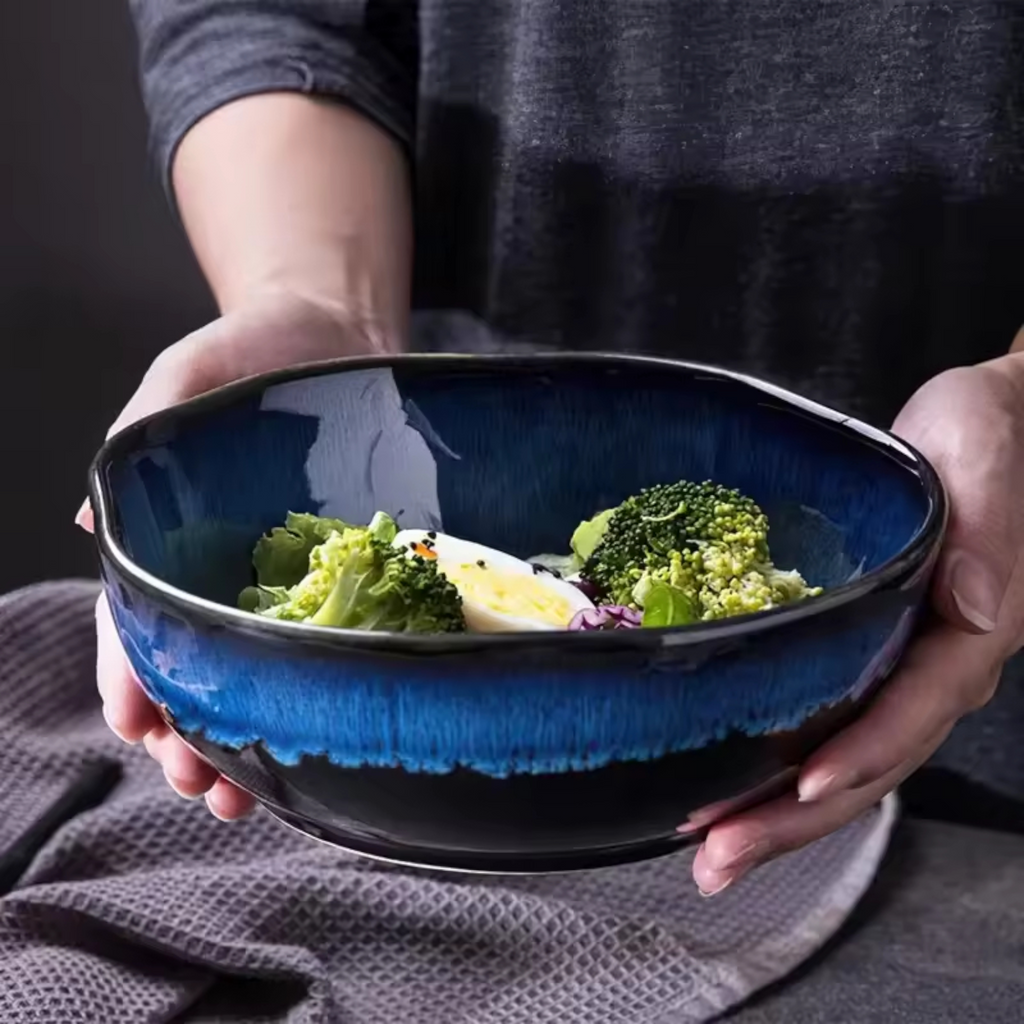 Nebula Deep Blue: Premium Organic Ceramic Bowl Set | Hand-Sculpted Reactive Glaze Stoneware