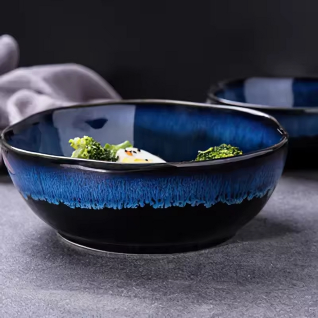 Nebula Deep Blue: Premium Organic Ceramic Bowl Set | Hand-Sculpted Reactive Glaze Stoneware