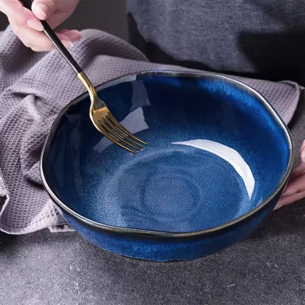 Nebula Deep Blue: Premium Organic Ceramic Bowl Set | Hand-Sculpted Reactive Glaze Stoneware