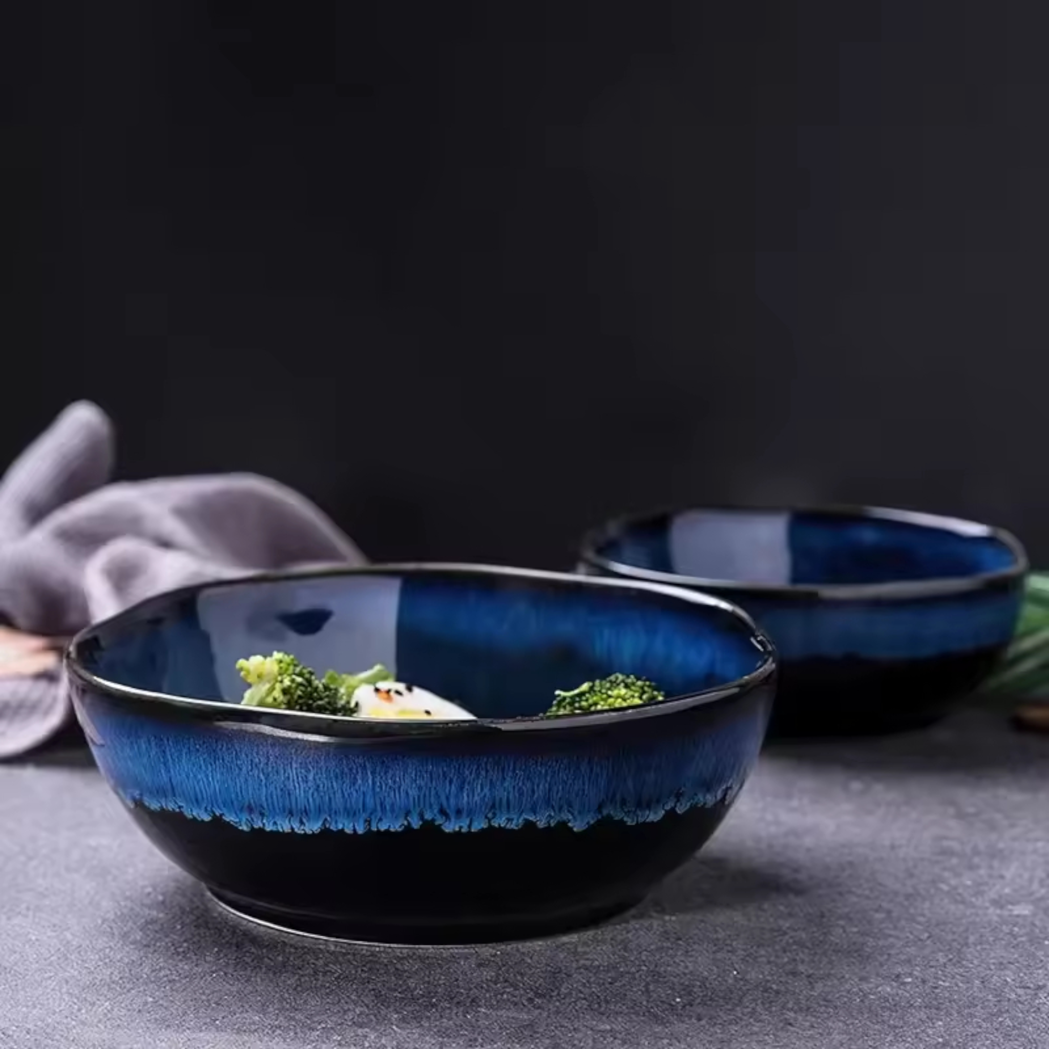 Nebula Deep Blue: Premium Organic Ceramic Bowl Set | Hand-Sculpted Reactive Glaze Stoneware