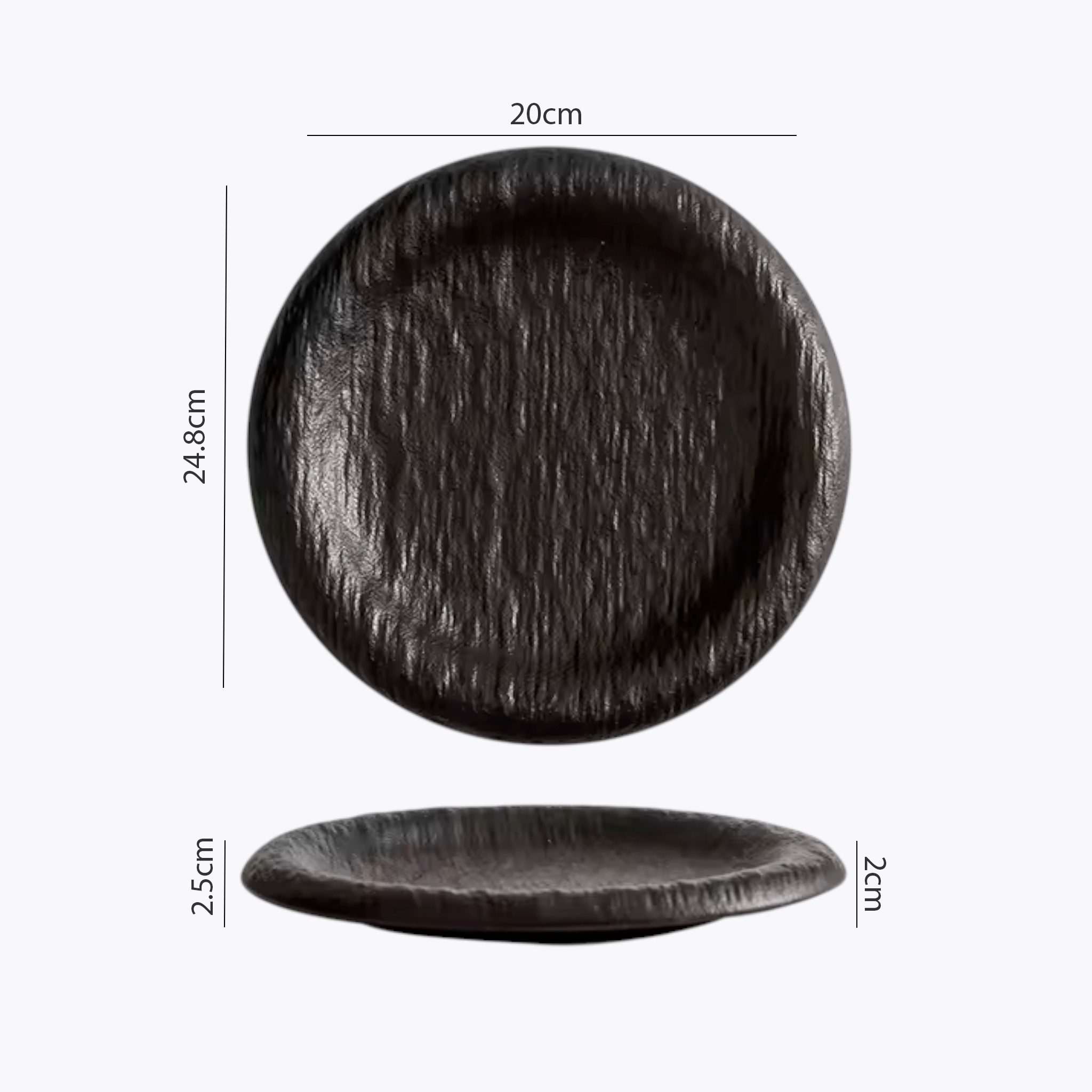 Obsidian Ripple: Premium Textured Ceramic Plate Set | Artisan Volcanic Black Stoneware