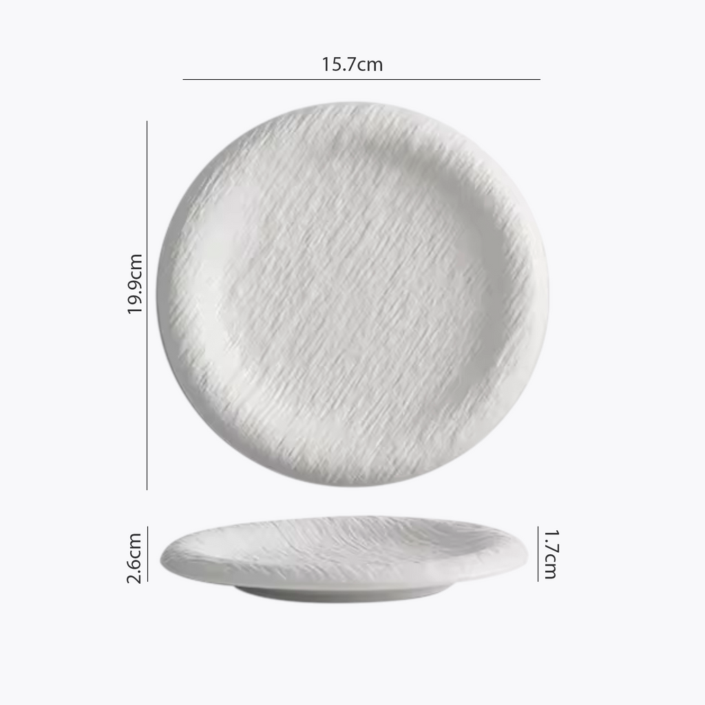 Artisan Frost Ripple: Premium Textured Ceramic Plate Set | Artisan Volcanic White Stoneware