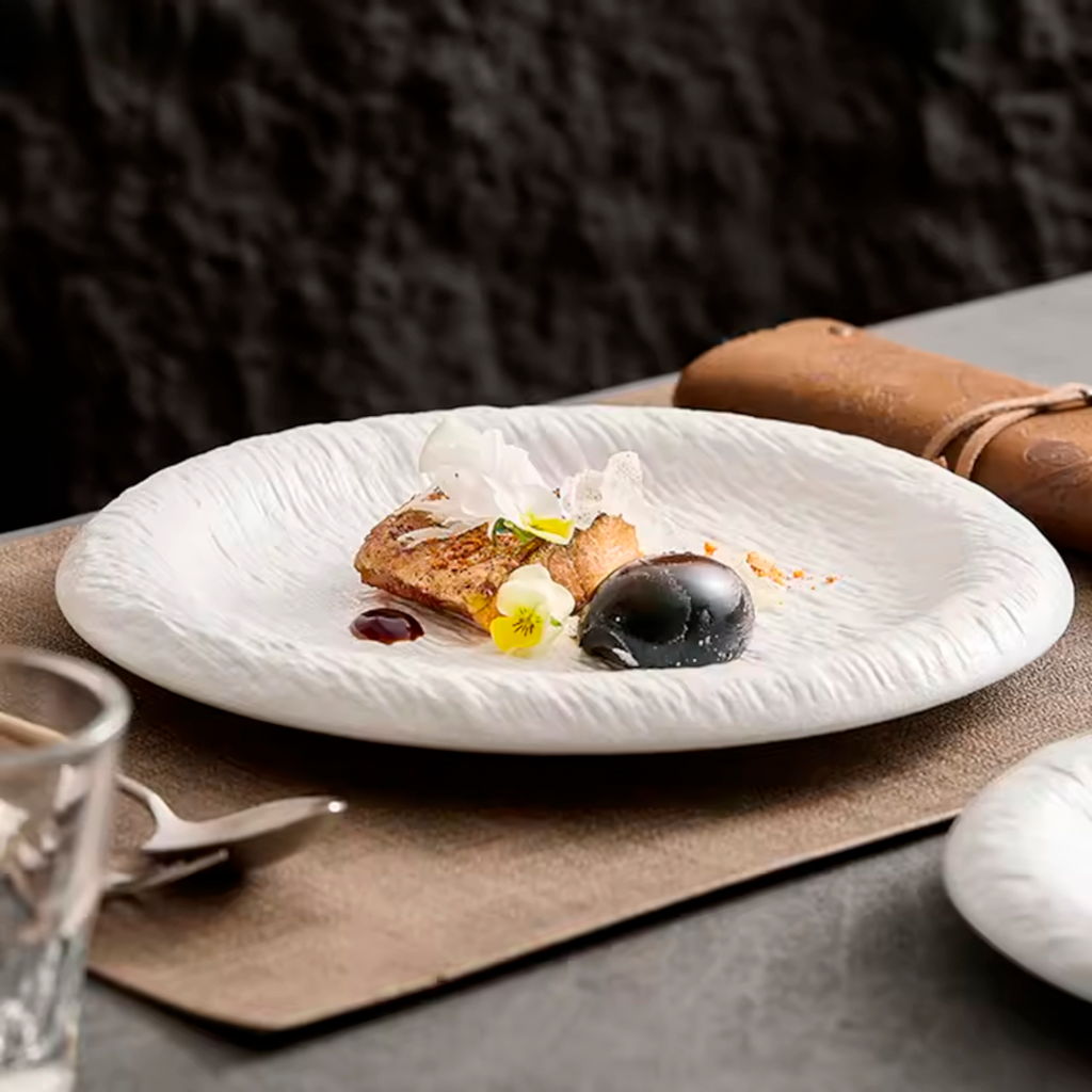 Artisan Frost Ripple: Premium Textured Ceramic Plate Set | Artisan Volcanic White Stoneware