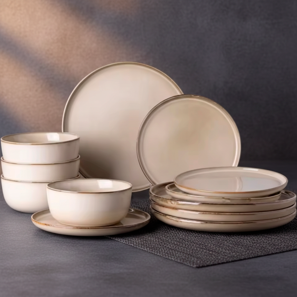 Artisan Elements: Premium Stoneware Dinnerware Set | Hand-Glazed Reactive Porcelain Collection