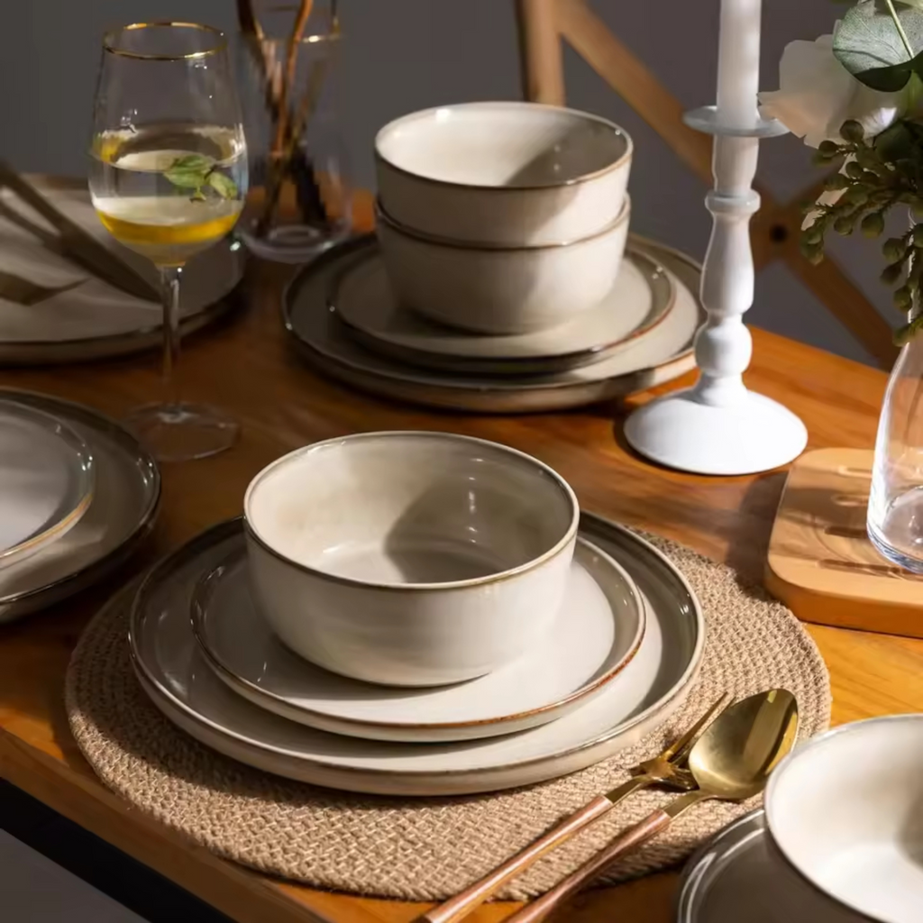 Artisan Elements: Premium Stoneware Dinnerware Set | Hand-Glazed Reactive Porcelain Collection