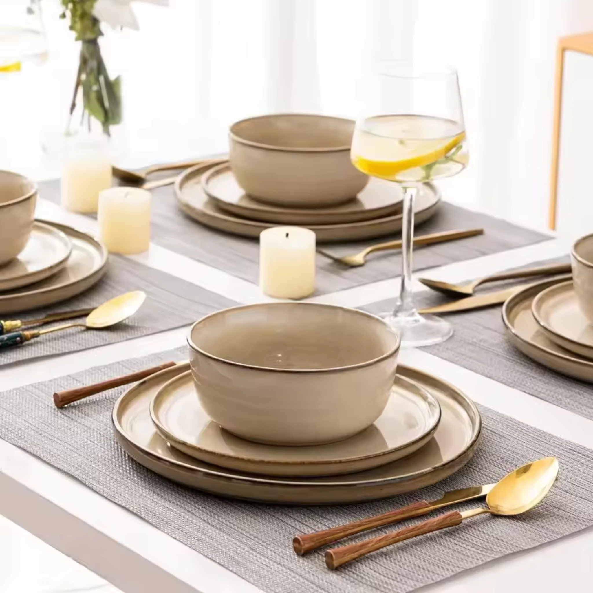 Artisan Elements: Premium Stoneware Dinnerware Set | Hand-Glazed Reactive Porcelain Collection