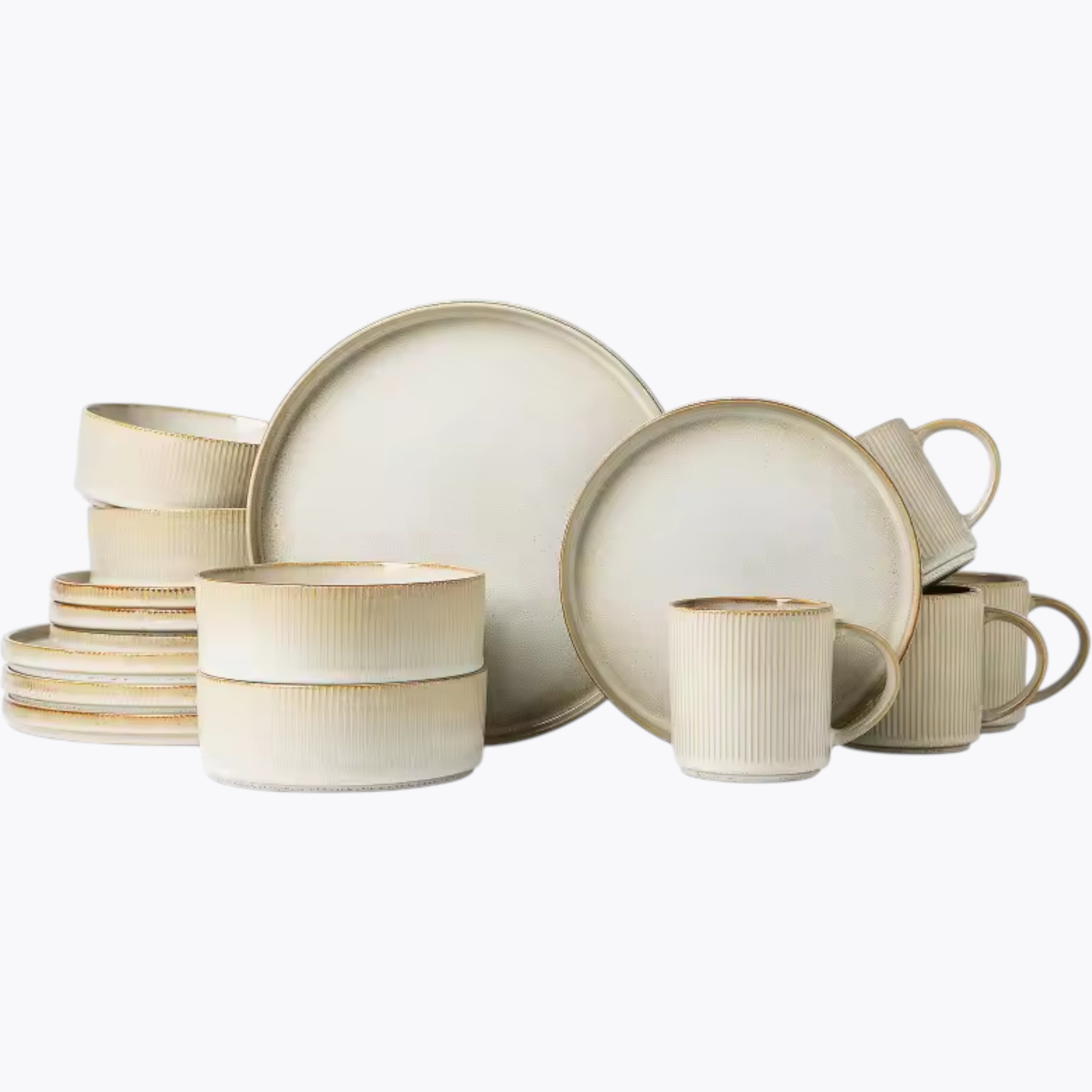 Artisan Hearth: Premium 2-Person Dinnerware Set | Hand-Finished Fluted Porcelain with Gold-Earth Rim