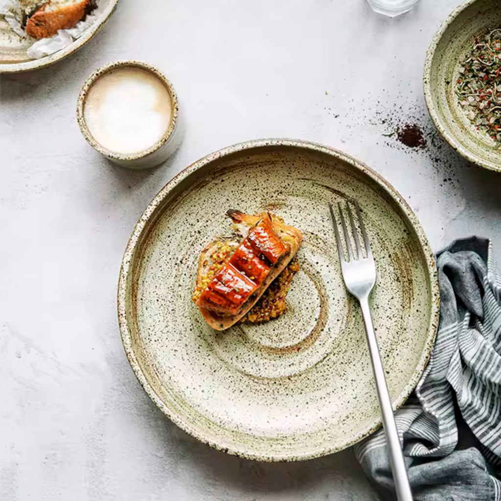 Artisan Terra: Premium Reactive Stoneware Dinnerware Set | Hand-Thrown Spiral Glaze Collection