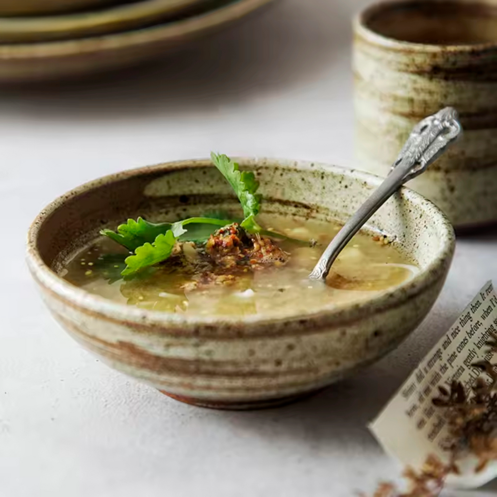 Artisan Terra: Premium Reactive Stoneware Dinnerware Set | Hand-Thrown Spiral Glaze Collection