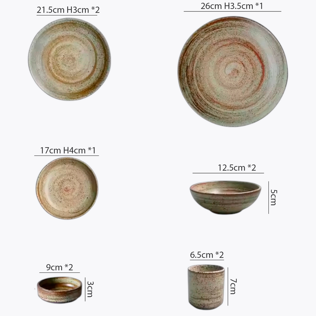 Artisan Terra: Premium Reactive Stoneware Dinnerware Set | Hand-Thrown Spiral Glaze Collection