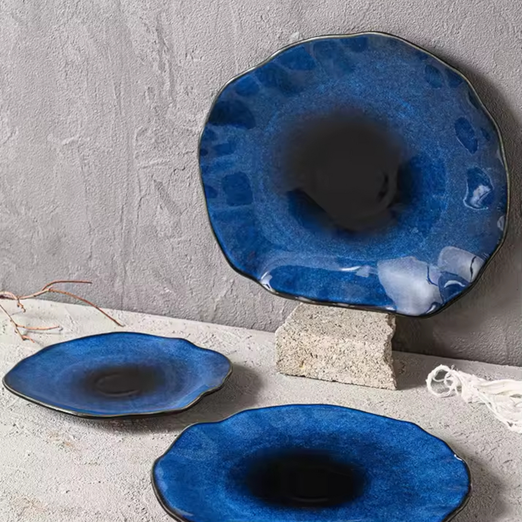 Artisan Blue: Handcrafted Reactive Glaze Ceramic Plates (Set of 4)